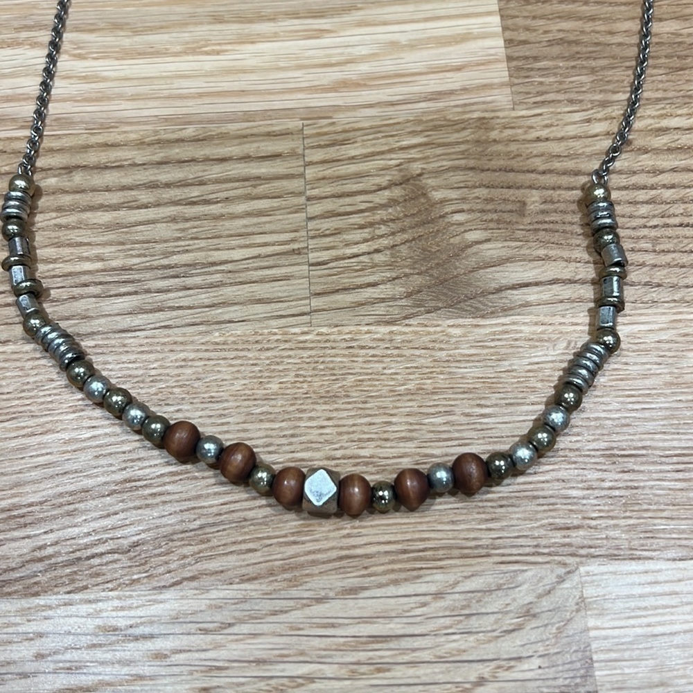 Mr ETTIKA Necklace Silver Chain with Wood and Silver Beads - Picture 2 of 6